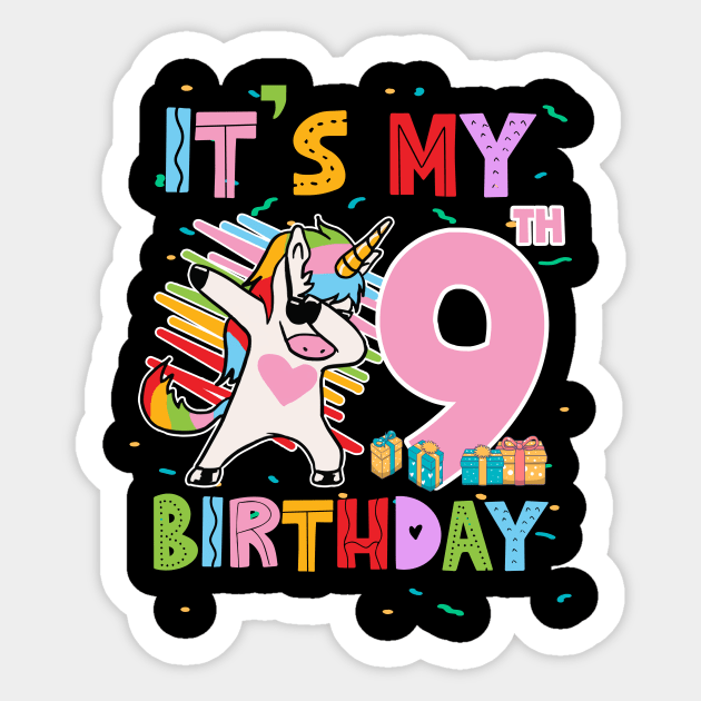 It's My 9th Birthday Girl Cute Unicorn Birthday 9 Year Old Gift For Girl Kids Toddlers Sticker by Los San Der